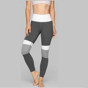 Athleta Womens Powervita Color Block Wide Mid Rise Tights Leggings Gray Medium
